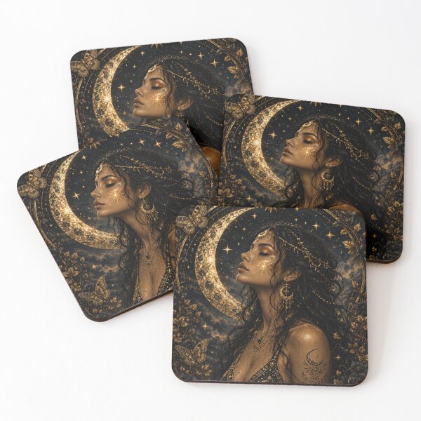 Item preview, Golden Moon Goddess with Sun and Butterflies designed and sold by ⭐ AURA STUDIO.