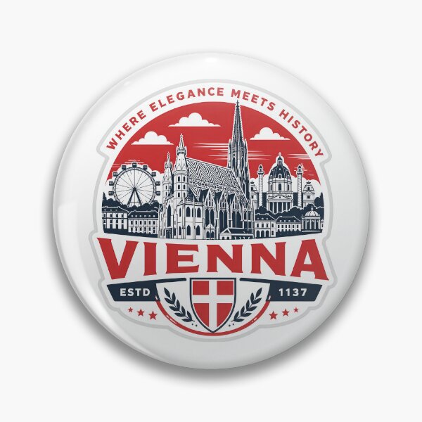 Artikelvorschau, Vienna Where Elegance Meets History – Retro Austrian City Badge entworfen und verkauft von Earth Celebration Designs.