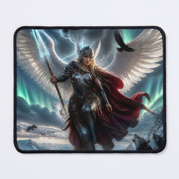 Item preview, Valkyrie of the Northern Storm Winged Warrior Angel with Wolves designed and sold by LittleBigGifts.
