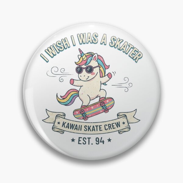 Item preview, I Wish I Was a Skater Kawaii Unicorn Skateboarding Crew Retro Badge designed and sold by Yellowriversss.