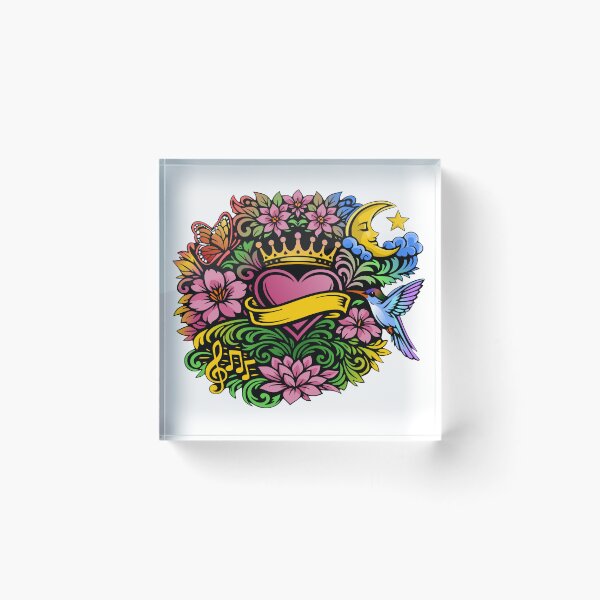 Item preview, Flower, heart, crown tattoo style motif designed and sold by Pommes im Bett.