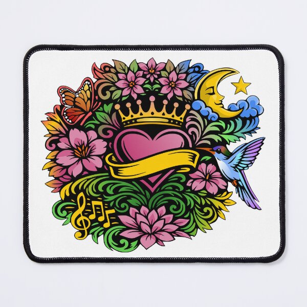 Item preview, Flower, heart, crown tattoo style motif designed and sold by Pommes im Bett.