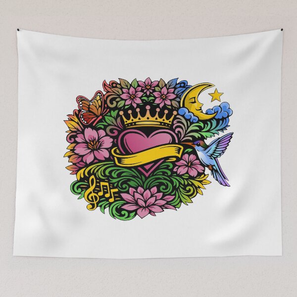 Item preview, Flower, heart, crown tattoo style motif designed and sold by Pommes im Bett.