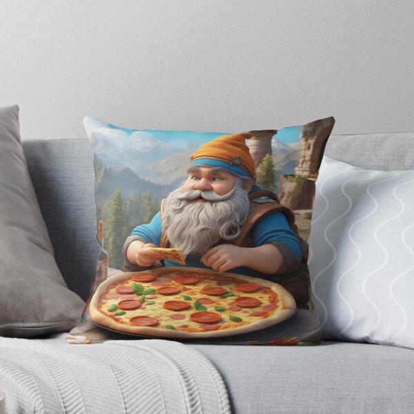 Item preview, Garden gnome eating pizza in the mountains (fantasy) designed and sold by Mauswohn.