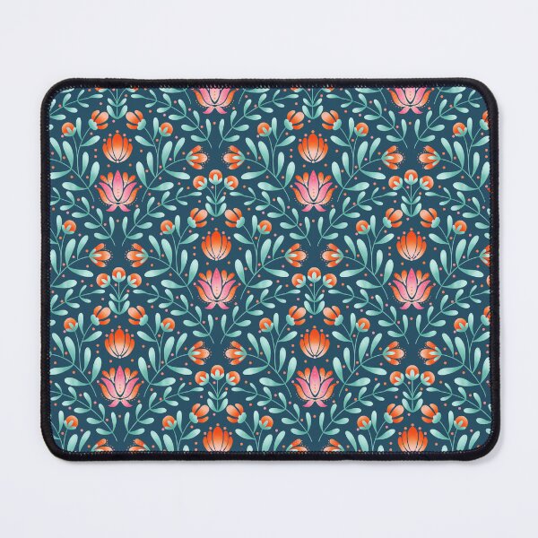 Item preview, Folk Art Floral Pattern in Coral and Navy | Symmetrical Botanical Print designed and sold by MizzleInk.
