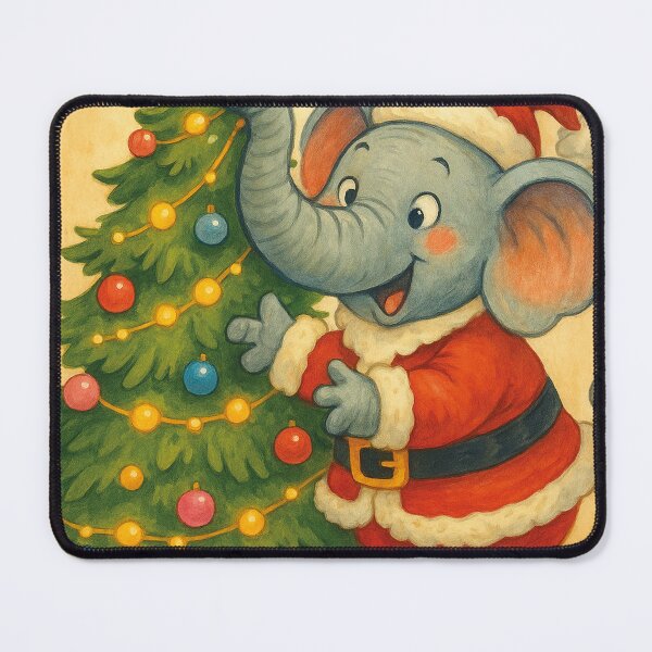 Item preview, A cute elephant dressed as Santa Claus decorates the Christmas tree. designed and sold by Mauswohn.