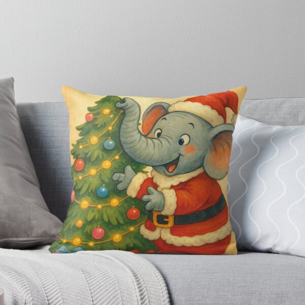 Item preview, A cute elephant dressed as Santa Claus decorates the Christmas tree. designed and sold by Mauswohn.