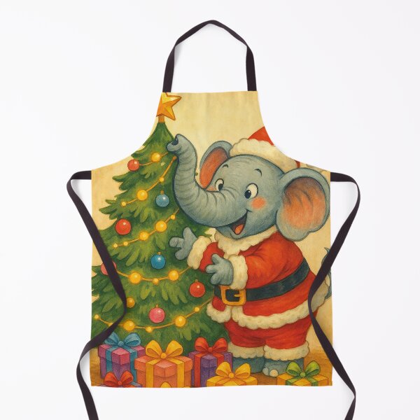 Item preview, A cute elephant dressed as Santa Claus decorates the Christmas tree. designed and sold by Mauswohn.