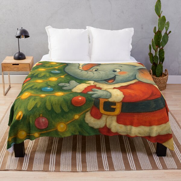 Item preview, A cute elephant dressed as Santa Claus decorates the Christmas tree. designed and sold by Mauswohn.