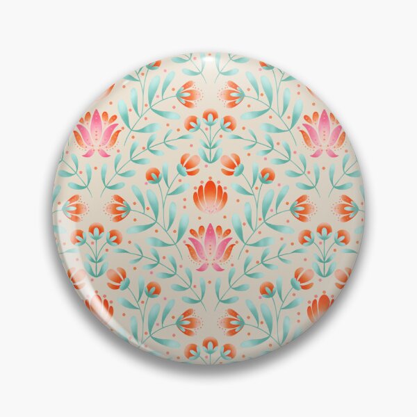Item preview, Folk Art Floral Pattern in Coral and Cream | Symmetrical Botanical Print designed and sold by MizzleInk.