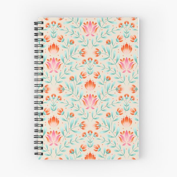 Item preview, Folk Art Floral Pattern in Coral and Cream | Symmetrical Botanical Print designed and sold by MizzleInk.