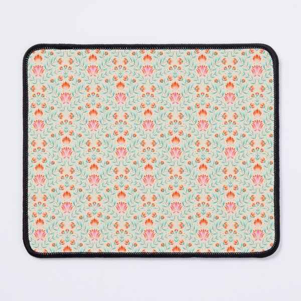 Item preview, Folk Art Floral Pattern in Coral and Cream | Symmetrical Botanical Print designed and sold by MizzleInk.