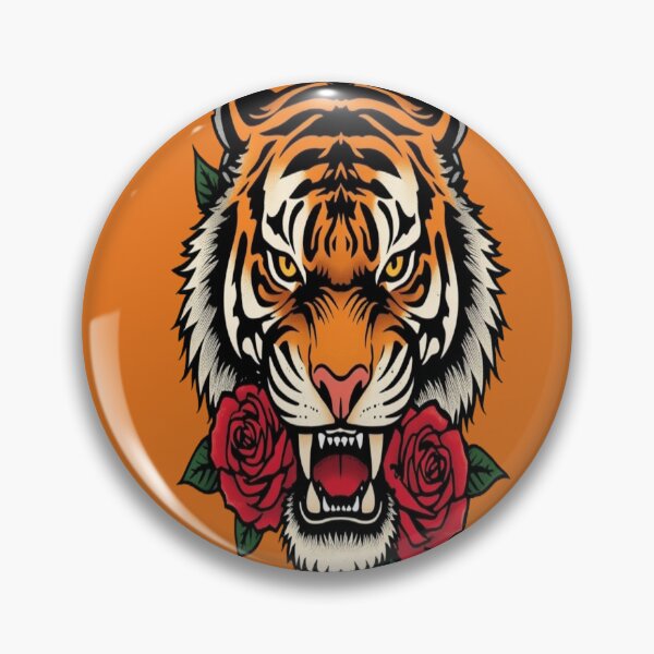 Item preview, Traditional Tattoo Tiger Head with Red Roses designed and sold by ItzLacarth.