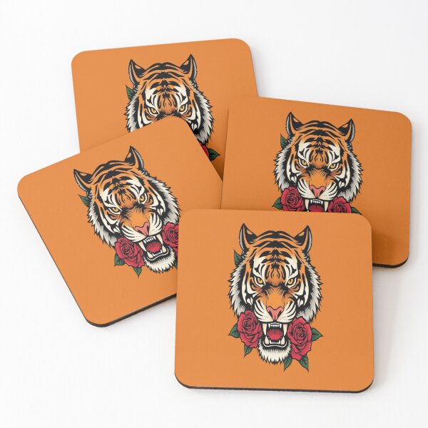 Item preview, Traditional Tattoo Tiger Head with Red Roses designed and sold by ItzLacarth.