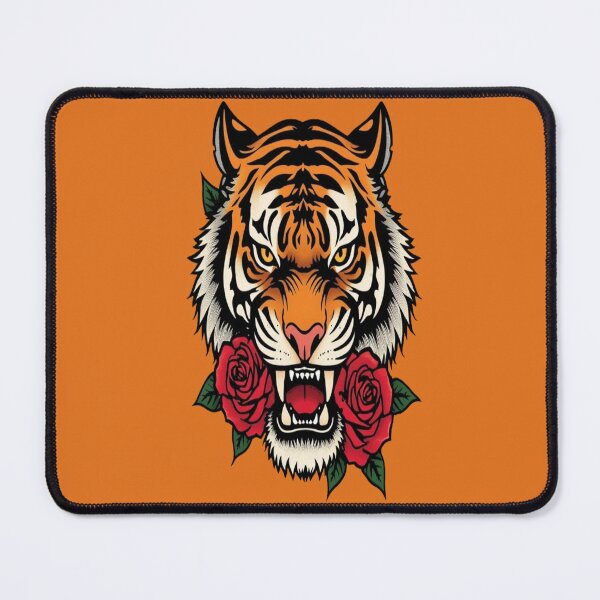 Item preview, Traditional Tattoo Tiger Head with Red Roses designed and sold by ItzLacarth.