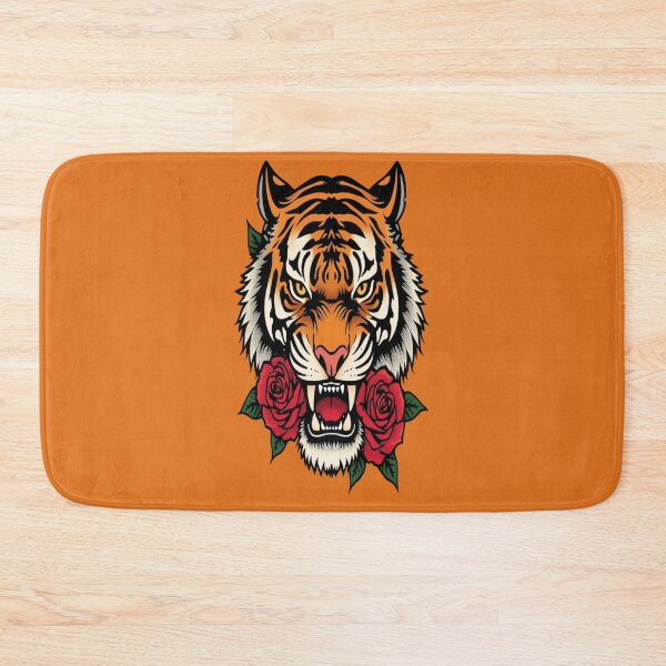 Item preview, Traditional Tattoo Tiger Head with Red Roses designed and sold by ItzLacarth.
