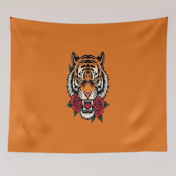 Item preview, Traditional Tattoo Tiger Head with Red Roses designed and sold by ItzLacarth.