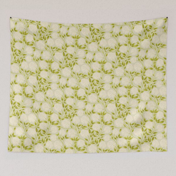 Item preview, Hydrangea Blossom Pattern in Sage and Cream | Trailing Botanical Print designed and sold by MizzleInk.
