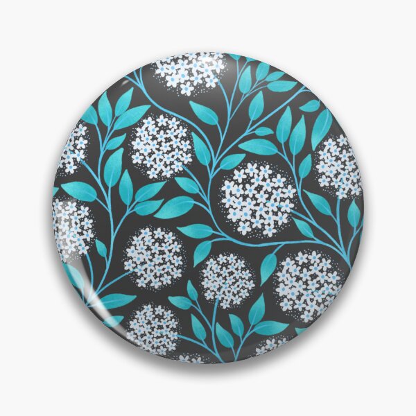 Item preview, Hydrangea Blossom Pattern in Turquoise and Charcoal | Trailing Botanical Print designed and sold by MizzleInk.
