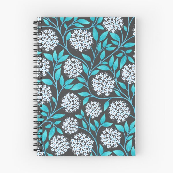 Item preview, Hydrangea Blossom Pattern in Turquoise and Charcoal | Trailing Botanical Print designed and sold by MizzleInk.