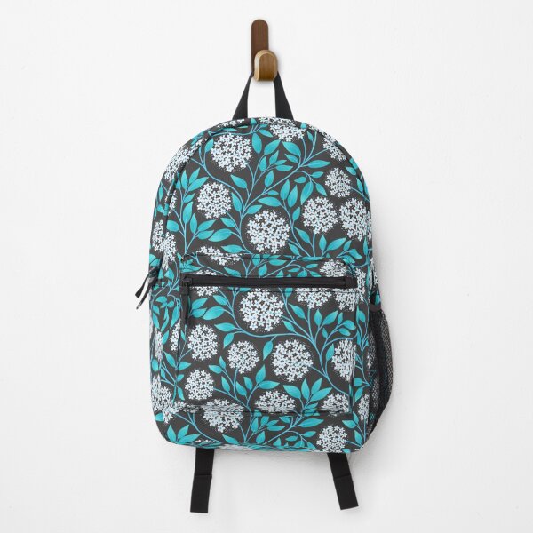 Item preview, Hydrangea Blossom Pattern in Turquoise and Charcoal | Trailing Botanical Print designed and sold by MizzleInk.