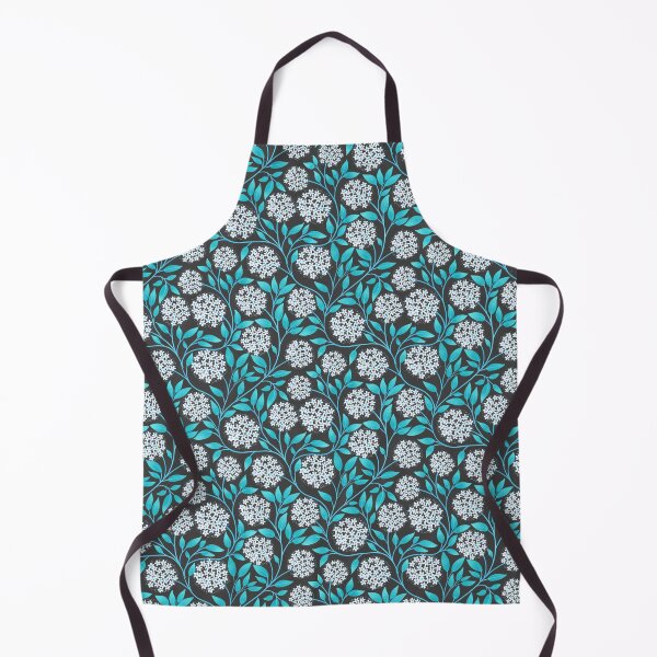 Item preview, Hydrangea Blossom Pattern in Turquoise and Charcoal | Trailing Botanical Print designed and sold by MizzleInk.