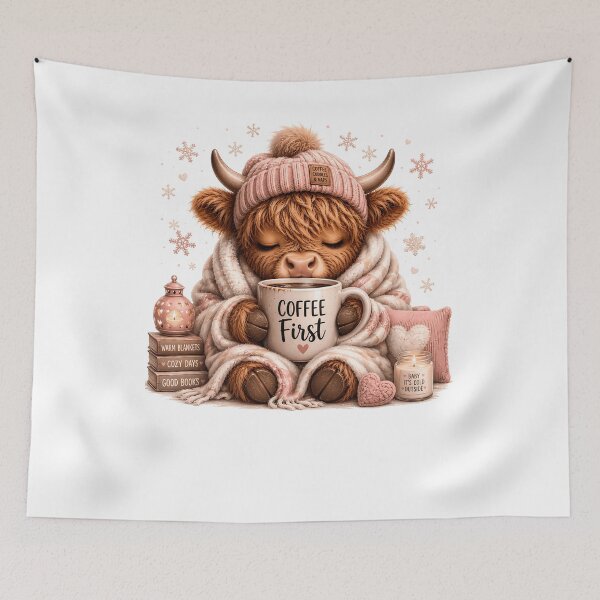 Item preview, Cozy Highland Cow - Coffee First Winter Aesthetic designed and sold by anamul43.