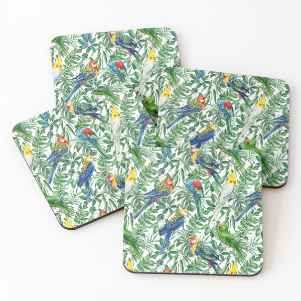 Item preview, Tropical Parrots and Green Foliage Pattern designed and sold by behappyandrelax.