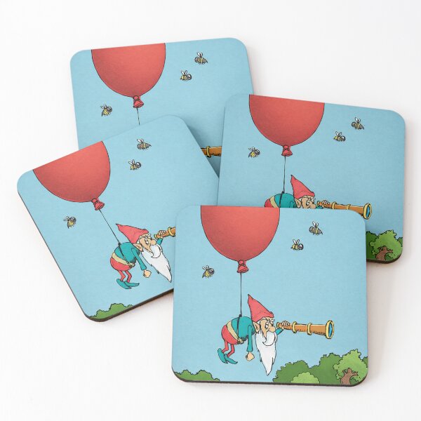 Item preview, Flying Gnome Cartoon Illustration with Balloon Telescope for Kids designed and sold by RickE.