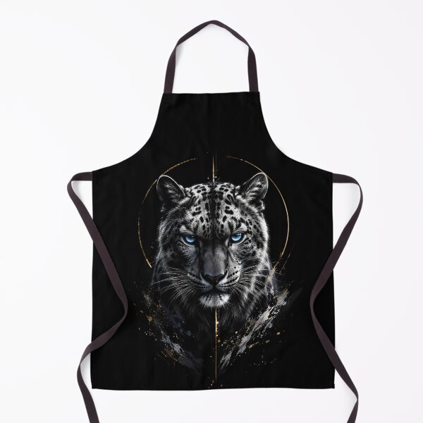 Item preview, White Snow Leopard Portrait | Blue Eyes | Black Gold Fantasy Wildlife Art designed and sold by ManJiangHong.