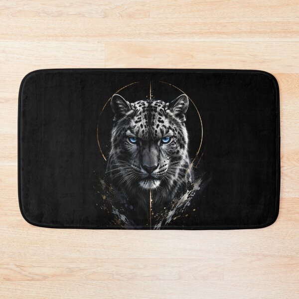 Item preview, White Snow Leopard Portrait | Blue Eyes | Black Gold Fantasy Wildlife Art designed and sold by ManJiangHong.