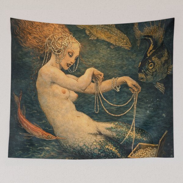 Item preview, Mermaid Art Nouveau Illustration Pearl Treasure Scene for Vintage Fantasy Art Lovers designed and sold by RickE.