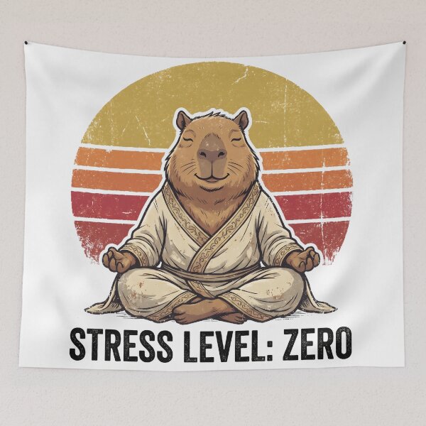 Item preview, Zen Capybara Meditating Retro Sunset Stress Level Zero Mental Health designed and sold by WorldShop17.