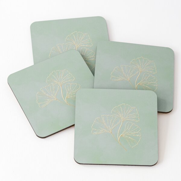 Item preview, Minimalist Ginkgo Biloba Line Art in Gold on Sage Green Watercolor designed and sold by Diseño que alegran tu día.