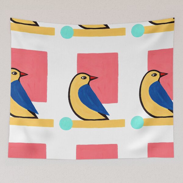 Item preview, Minimal Yellow Blue Bird  | Mid Century Modern Bird Art designed and sold by Filora Atelier | Bird Art.