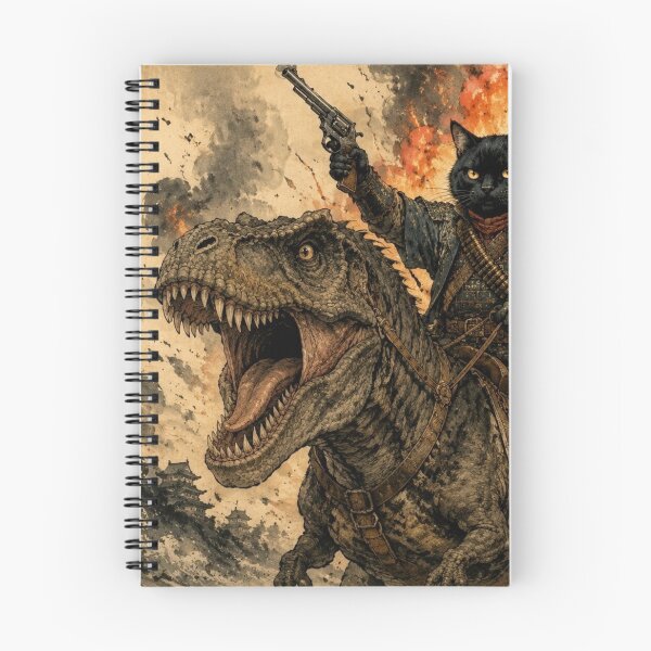 Item preview, Samurai Cat with Revolver on T-Rex, Vintage Japanese Style designed and sold by Natalia-Vlad.