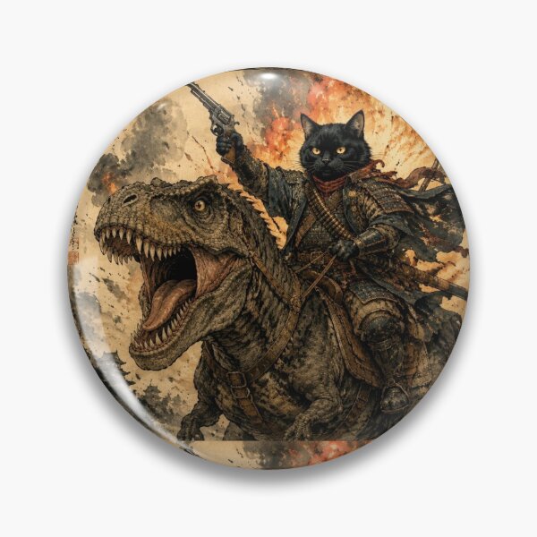 Item preview, Samurai Cat with Revolver on T-Rex, Vintage Japanese Style designed and sold by Natalia-Vlad.