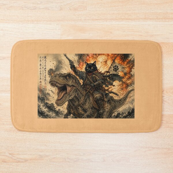 Item preview, Samurai Cat with Revolver on T-Rex, Vintage Japanese Style designed and sold by Natalia-Vlad.