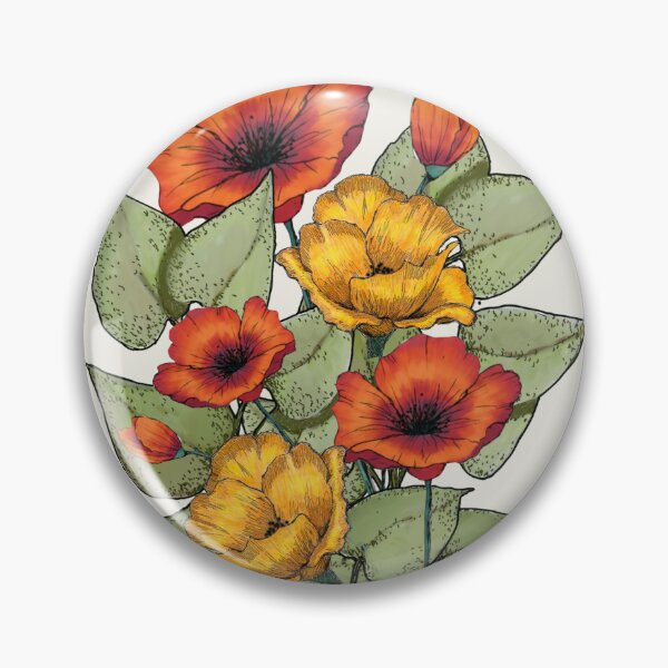 Item preview, Bright Red and Yellow Flowers, Poppies, Leaves designed and sold by JoyfulWhimsy.