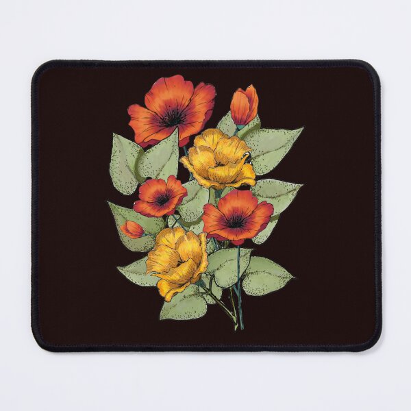 Item preview, Bright Red and Yellow Flowers, Poppies, Leaves designed and sold by JoyfulWhimsy.