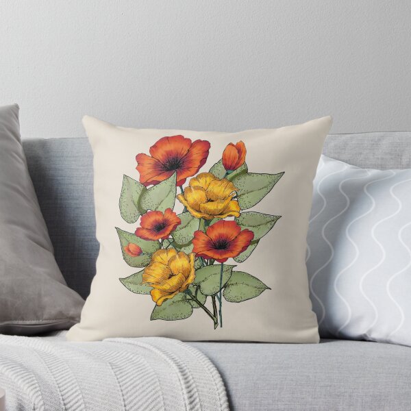 Item preview, Bright Red and Yellow Flowers, Poppies, Leaves designed and sold by JoyfulWhimsy.