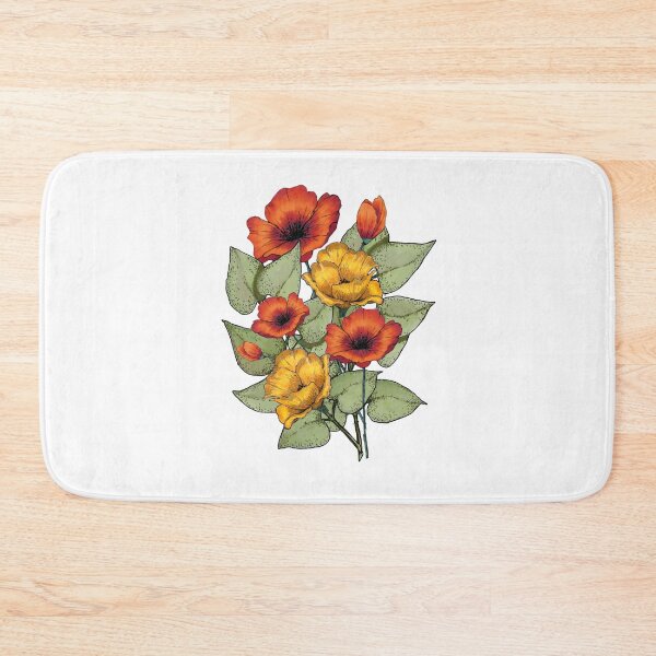 Item preview, Bright Red and Yellow Flowers, Poppies, Leaves designed and sold by JoyfulWhimsy.