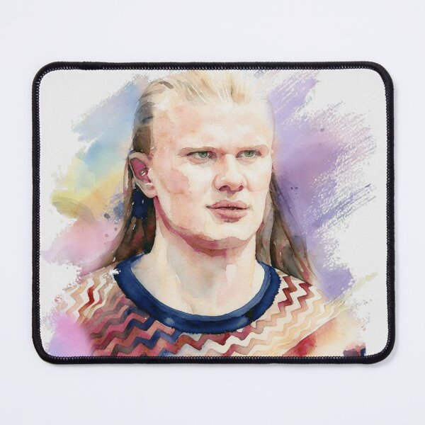Item preview, Haaland portrait Norway national football team wallpaper, banner, poster, background. Norway national team colors Haaland portrait soccer player with watercolor paint splatters designed and sold by paratynka.