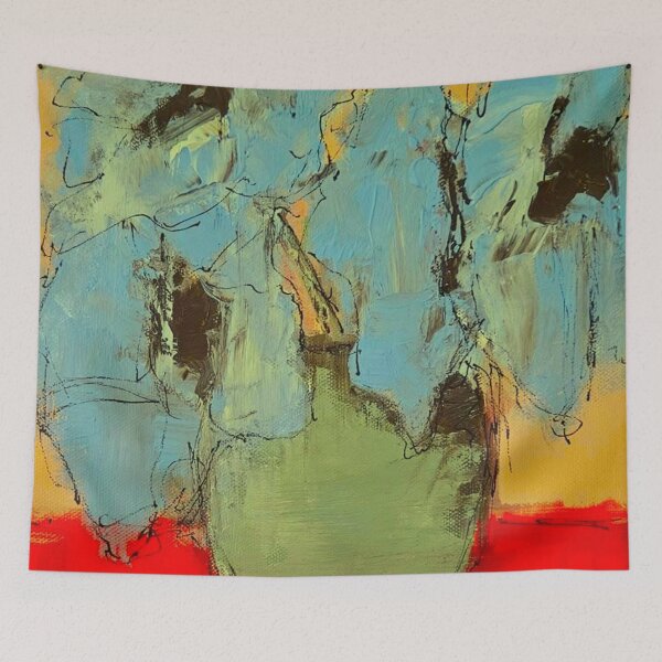 Item preview, Blue Bouquet in Green Vase – Abstract Expressionist Floral Painting designed and sold by BuckaBaby.
