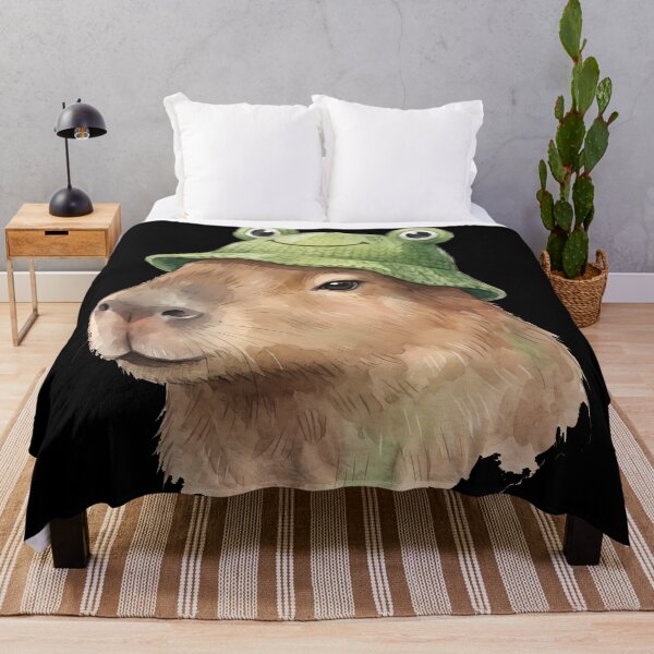 Item preview, Cottagecore Capybara Frog Hat Cute Forest Animal Chill Aesthetic designed and sold by WorldShop17.