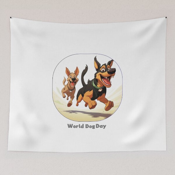 Item preview, Happy Running Dogs Cartoon Illustration - World Dog Day designed and sold by EHdesignShop.