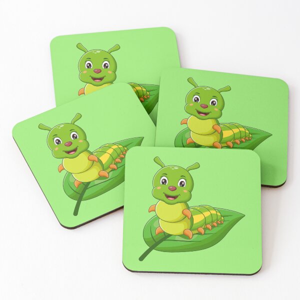 Item preview, Cute Cartoon Caterpillar on Green Leaf Chibi Art designed and sold by SolutionsArt.