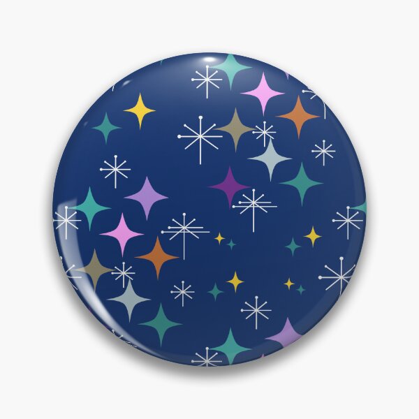 Item preview, Mid Century Modern Eames Atomic Era Stars Starbursts Repeat Pattern on Navy Background designed and sold by Itaya Art.