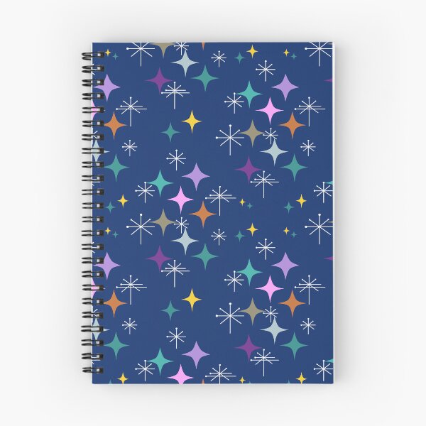 Item preview, Mid Century Modern Eames Atomic Era Stars Starbursts Repeat Pattern on Navy Background designed and sold by Itaya Art.