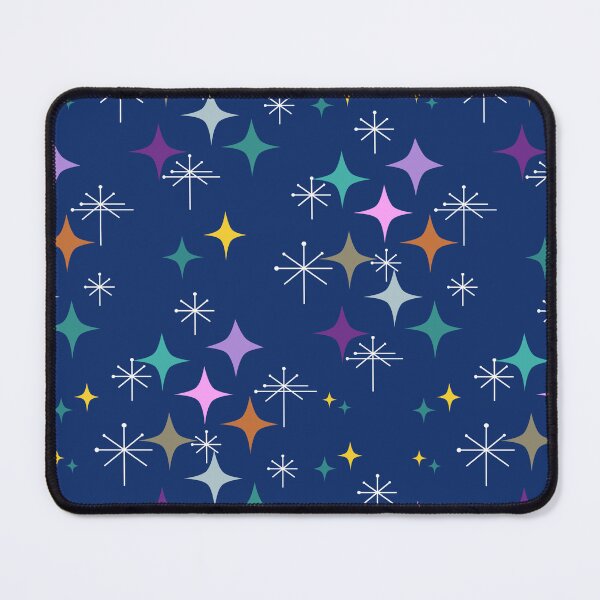 Item preview, Mid Century Modern Eames Atomic Era Stars Starbursts Repeat Pattern on Navy Background designed and sold by Itaya Art.